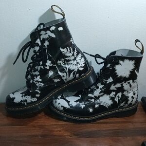 Dr. Martens Black and White Floral Combat Boots